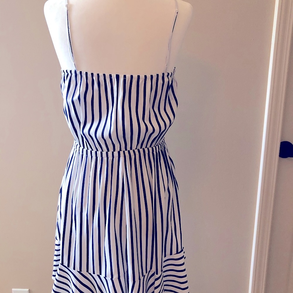 Express Navy Strip Ruffle Mini Dress, XS - Picture 3 of 7